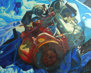 <em>Red Engine</em>, oil on canvas, 60x70cm